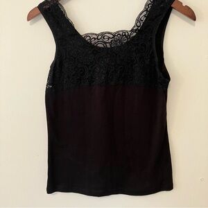 VTG Women’s Sz. M Black Y2K Lace Top Tank top Scoop Back Cotton Indie Goth